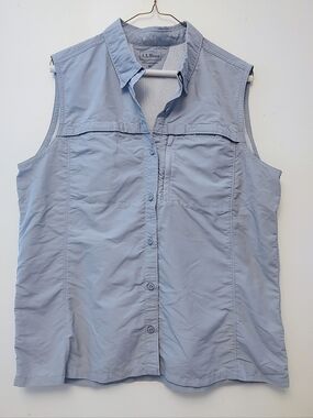 LL Bean Utility Vest Button Down Light Blue Women's XL Vented Outdoors Fishing